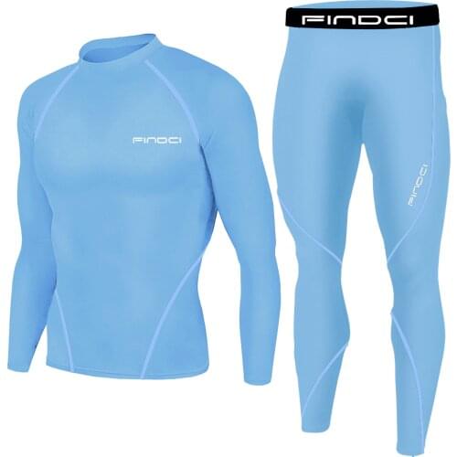 Findci Mens Sports Running Set Compression Shirt + Pants Skin-Tight Long Sleeves Quick Dry Fitness Tracksuit Gym Yoga Suits