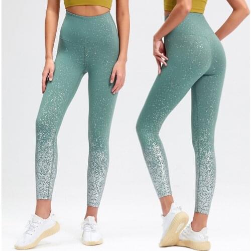 New Bronzing Process Gold Gradient Leggings Womens Quick Dry Stretch Sports Yoga Pants Gold Jogging Tights Printed Leggings