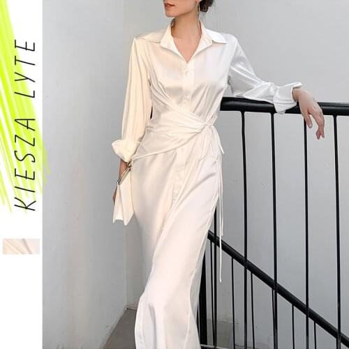 French Elegant White Shirt Dress for Women Runway Fashion Office Lady Long Sleeve Dresses 2021 New High Quality