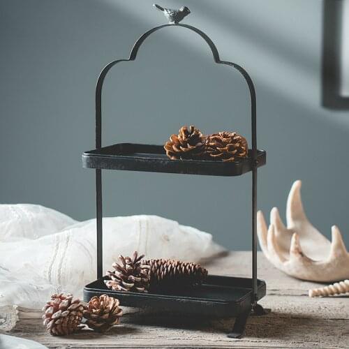 Rectangle 2 tier organization vintage rustic metal tray