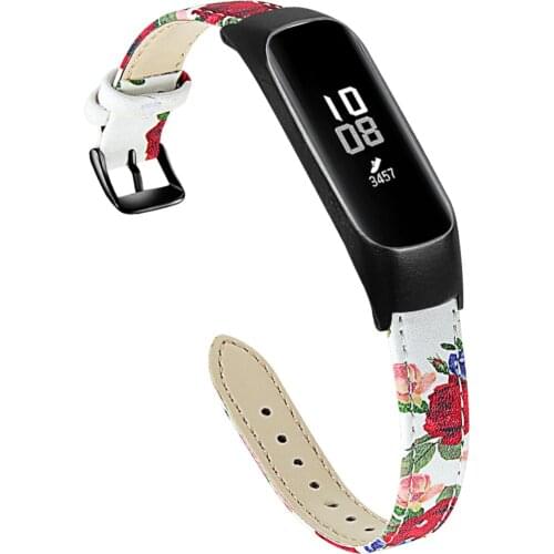 Flower Print Genuine Leather Strap For Samsung Galaxy Fit-e Watch Wrist Band Fashion Women Leisure Replacement Strap Band
