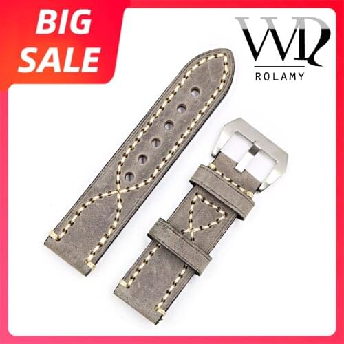 Rolamy 20 22 24 26mm Top Thick Real Leather Watch Band For Zenith Omega Montblanc Panerai Daytona Submariner Tissot Tag Heuer