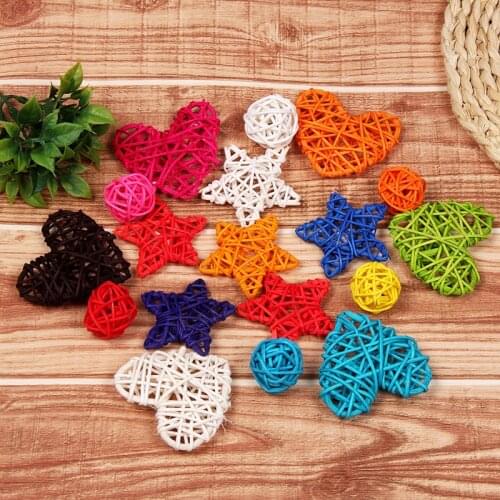 10pcs Artificial Straw Rattan Ball Stars and Love Wedding Home Christmas Decoration Rattan Ball DIY Photography Accessories