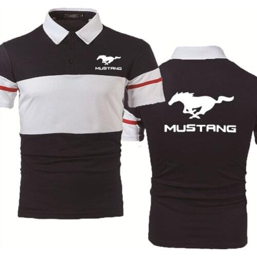 NEW Summer Mens polo shirt Mustang Car Logo printing high quality Cotton Splicing lapel-neck casual Mens short sleeve tops