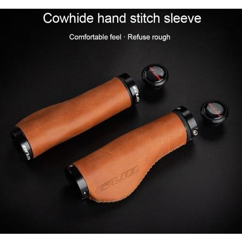 GUB Bicycle Handle Grip G-611 Handle Bar Grip Leather Retro Hand Stitching Ergonomics MTB Road Bike Bar End Anti-slip Bike Grips