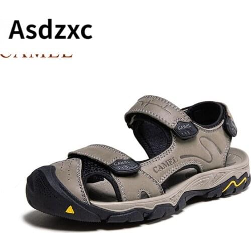 2021 Summer New Genuine Leather Casual Men Sandals Beach Shoes Soft and Comfortable Velcro Outdoor Sandals Mens Shoes