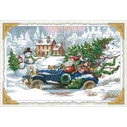 Santa Claus sports car patterns Counted Cross Stitch 11CT 14CT 18CT DIY Chinese Cross Stitch Kit Embroidery Needlework Sets