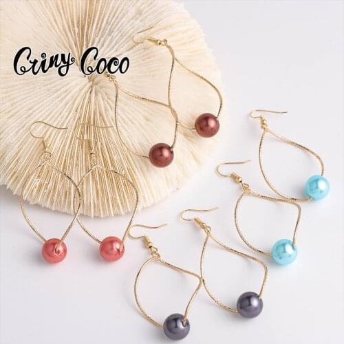 Cring Coco Pearl Earring Hawaiian Gold Plated Fashion Jewelry Earring Women Vintage Drop Earrings Accessories for Earrings Women