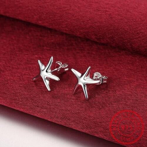 Genuine 100% Real Pure 925 Silver Starfish Earrings Women Jewelry Free Shipping Christmas Gift Party Wholesale Hot Sale