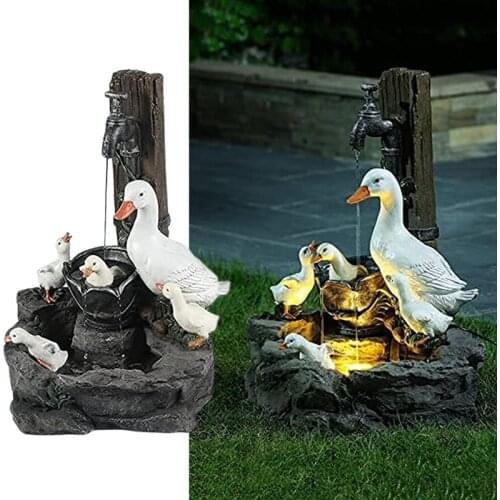 Solar Animal Garden Statue Ornaments with LED Lights Creative Resin Squirrel Duck Fountain Statues Figurines Garden Lawn Decor