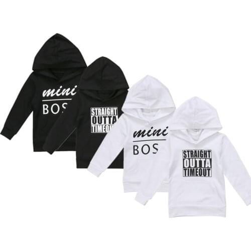 Baby Boys Girls Hoodie Sweatshirt Toddler Letters Outta Mini Boss Hooded Sweatshirt Outfit Clothes 0-5Y