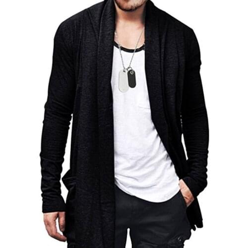 Spring and Autumn Casual Loose Solid Color Long Sleeves Mens Cardigan with Two Pockets Simple All-match Style