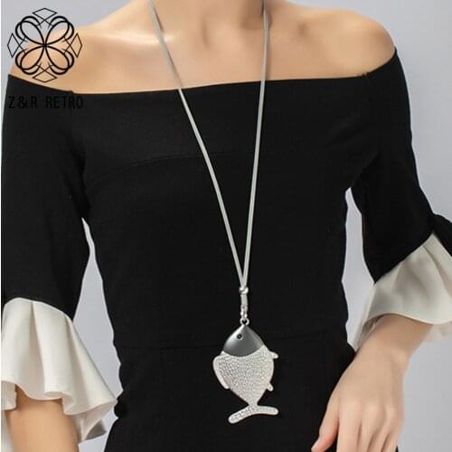 Vintage Fish Shape Long Chains Necklace Collar Suspension Pendant for Women Costume Jewelry Aesthetic Unusual Things Accessories