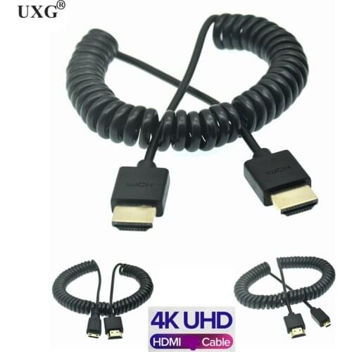OD 3.0mm Mini-HDMI-to Coiled 4k Cable HDMI-2.0 To Micro HDMI-compatible Stretch Spring Curl Flexible Thin Cables 2k 4k Hd @60hz