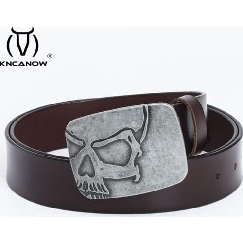 Cowskin Leather Luxury Retro Strap Male Belts For Men New Fashion Classice Vintage Embossed Skull Buckle Mens Belt High Quality