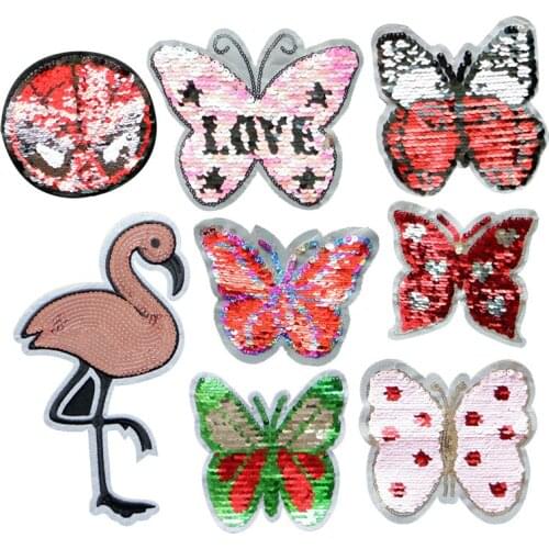 Sequin Embroidery Butterfly Flamingo Bird, Crane Patch Badge Sticker Clothing Jacket Jeans Bag DIY Sewing Supplies