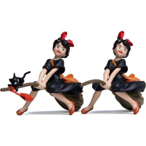 Enchanted Broom Kiki Delivery Service Witch Little Girl Cat Animiation Mini Figures Dolls House Toys Miniature Landscap Models