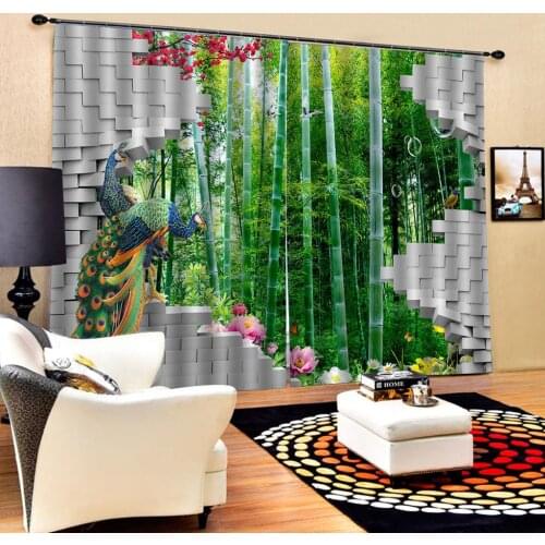 Green bamboo curtains Nature personality style alley photo print 3d curtain Mediterranean Garden Door curtain
