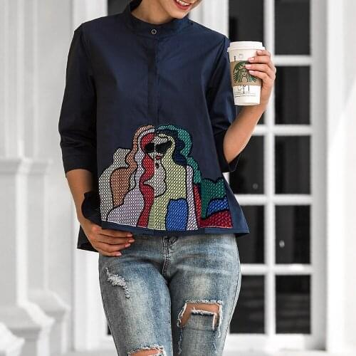 Ladies Vintage Abstract Embroidery Blouse Women Summer Autumn Cute Half Sleeve Casual Blouses White Doll Shirts Plus Size Tops