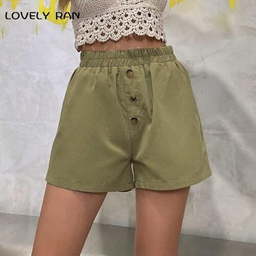 100% Cotton Womens Elastic High Waist Straight Shorts Lady 2021 Summer Casual Loose Single Breasted Short Female Solid Trousers