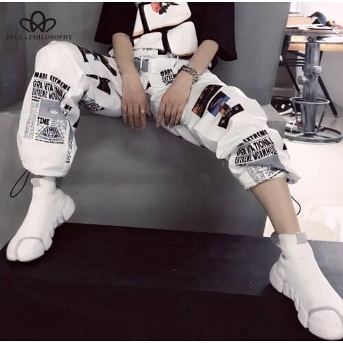 Bella Philosophy Female Hip Hop High Waist Harem Pants Cool Print Pants Hop Sweetwear Trouser 2019 Womens Jogger Trousers Girls