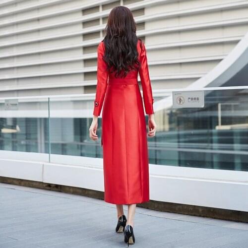 2021 Long Red Trench Coat Women Autumn Korean High Quality Slim Long Fashion Spring Autumn Trench Coat Long Sleeve Windbreaker
