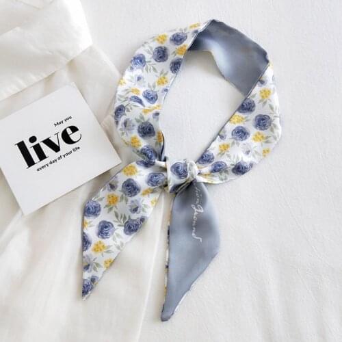 MoriBty Women Skinny Silk Scarf Neckerchief Spring-Summer Little Hair Ribbon Neck Ties Fruit Floral Print Bag Wraps Headscarves