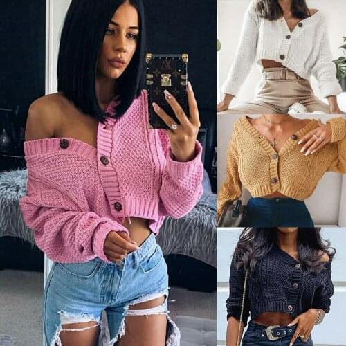 Womens Knitted Cardiganlong sleeve top Deep V-Neck Solid Color Button Closure Sweater Top fall 2021 womens fashion y2k top