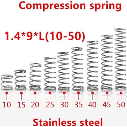 10pcs/lot 1.4*9*10/15/20/25/30/35/40/45/50mm spring 1.4mm stainless steel Micro small Compression spring