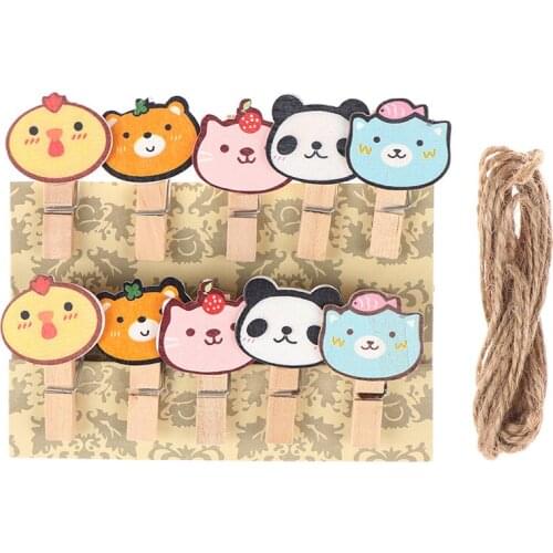 10 pcs/lot Cute Mini Cartoon Animal Wood Clip Set / Small Craft Photo Pegs Kawaii Stationery