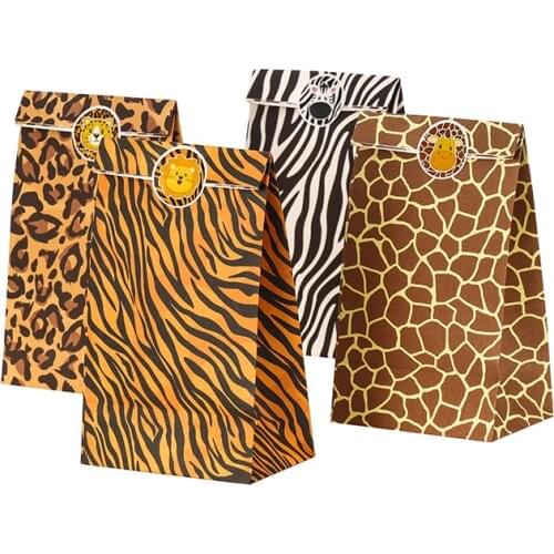 12pcs/set Jungle Decoration Animal Foot Printed Gift Box Kraft Paper Bags Kids Safari birthday Decor Party Candy Gift Boxes