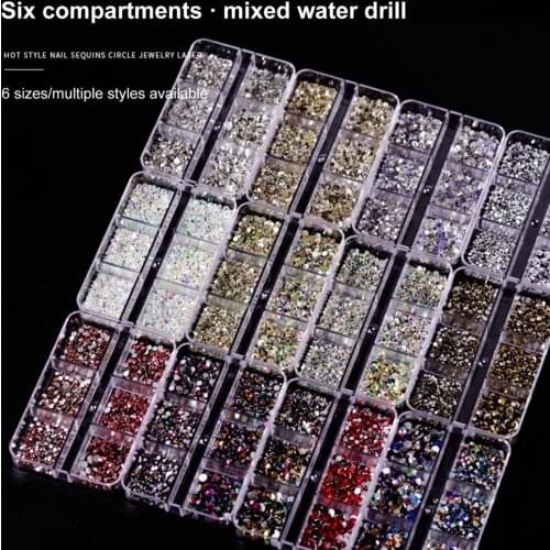 Round 6 Grids/Box Beautiful Nail Super Flash Rhinestones Glass Nail Rhinestones Fine Workmanship for Party