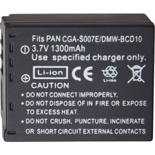 Rechargeable Battery 1300mAh CGA-S007 CGR-S007E For Panasonic Lumix DMC TZ1 TZ2 TZ3 TZ4 TZ5 TZ50 TZ15 CGR-S007E Camera Battery