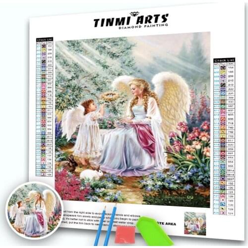 5D DIY Diamond Painting Angel Mom and Kid Cross Stitch Kit Mosaic Diamond Embroidery Flower Full Round Drill Home Decoration