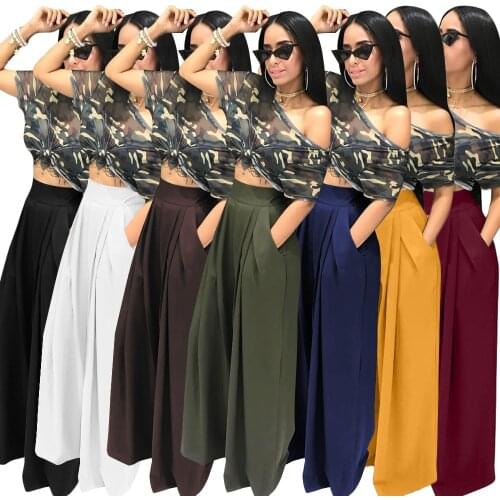 Fashion Personality Trumpet Trousers Wide Leg Casual Pants Solid Loose ArmyGreen Black Wine Yellow S-XL High Waist Autumn 2021