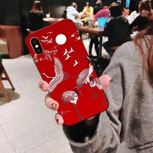 Ukiyoe mobile phone case iPhone 12 pro max Chinese Style iPhone 11 Sase Soft Shell iPhone Case 11 Crane iPhone 11 Pro Phone Case