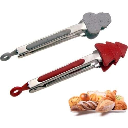 Top Sellers Kitchen Accessories Christmas Baking Tools Food Grade Silicone Kitchen Tongs Barbecue Clip Clamp