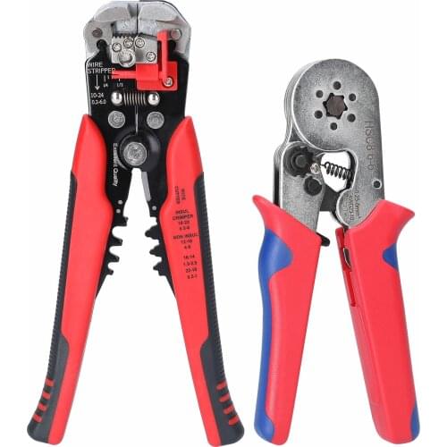 HSC8 6-6 0.25-6mm² AWG23-10 Crimping Pliers and YE-1R 0.2-6.0mm² Stripping Cutting Plier Kit Insulation Tube Terminal