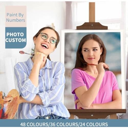RUOPOTY 24/36/48 Color Personalised Paint By Numbers Photo Custom Landscape Animals Family Coloring By Numbers Diy Gift Framed