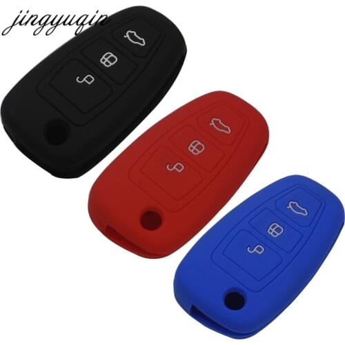 Jingyuqin 30pcs Silicone Cover Holder for FORD Fiesta Focus Mondeo Fiesta Kuga ECO Sport Remote 3 Button Flip Folding Key Case