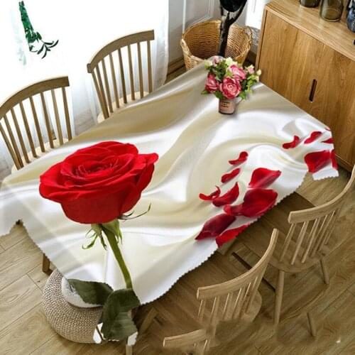Creative 3D Tablecloth Flower Pattern Dustproof Dining Table Cloth White Magnolia Red Rose Wedding Holiday Polyester Table Cover