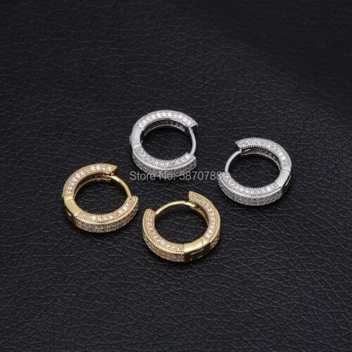 Hip Hop Small Hoop Earrings Gold Plated Zircon Stone Cuff Earrings Jewelry For Men Gift