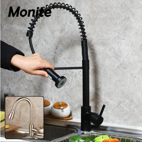 Monite Matte Black Kitchen Faucet Pull Out & Swivel Spring Spray Nickel Brushed Wash Basin Mixer Tap Kitchen Sink Mixer Faucet
