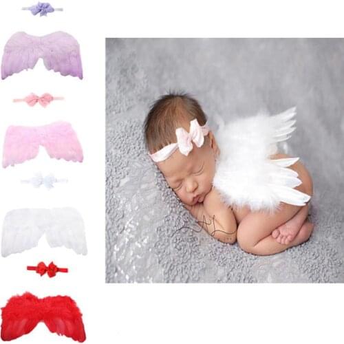 Cute Bow Headband Kids Hats Angel Wings Costume Photo Newborn Baby Girl Photography Prop Outfit Set New