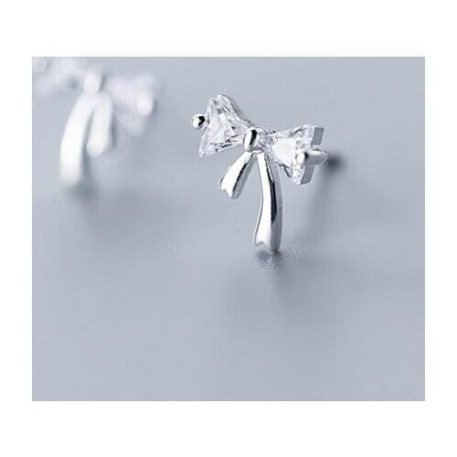 MloveAcc 925 Sterling Silver Decorative Clear CZ Bowknot Stud Earrings Classic Small Earrings for Women Girls Shine Jewelry