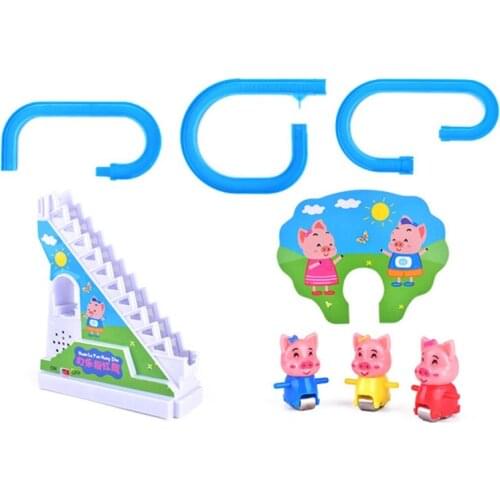 Cartoon Piggy Electric Rail Climbing Stairs Toy Light Music Ramp Racer Track Slide Toddler Kids Birthday Gift