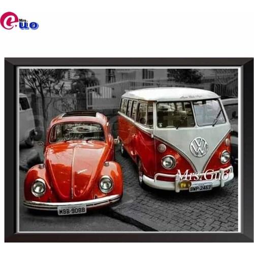 5d DIY Diamond Painting Kit Red Car Bus Design Full Drill Square / Round Diamond Mosaic Diamond Painting Embroidery Accessories