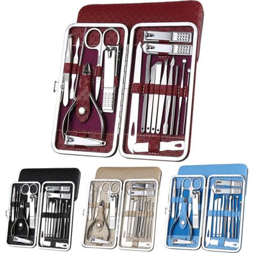 19Pcs/Set Manicure Kit Nail Clippers Set Stainless Steel Professional Grooming Kits Nail Care Tools With Luxurious Travel Case