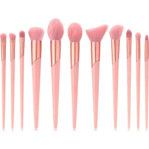 Newdate Vegan Wood Makeup Brush Set 11pcs Pink High Quality Brush Set