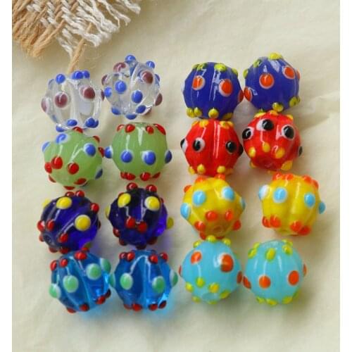 New style 50pcs/lot color print dots geometry rounds pumpkin shape glass Straight hole beads diy jewelry bracelet accessory